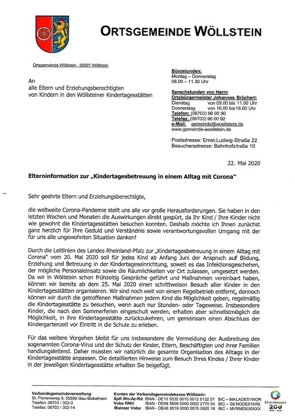 Elterninformation zur „Kindertagesbetreuung in einem Alltag mit Corona“